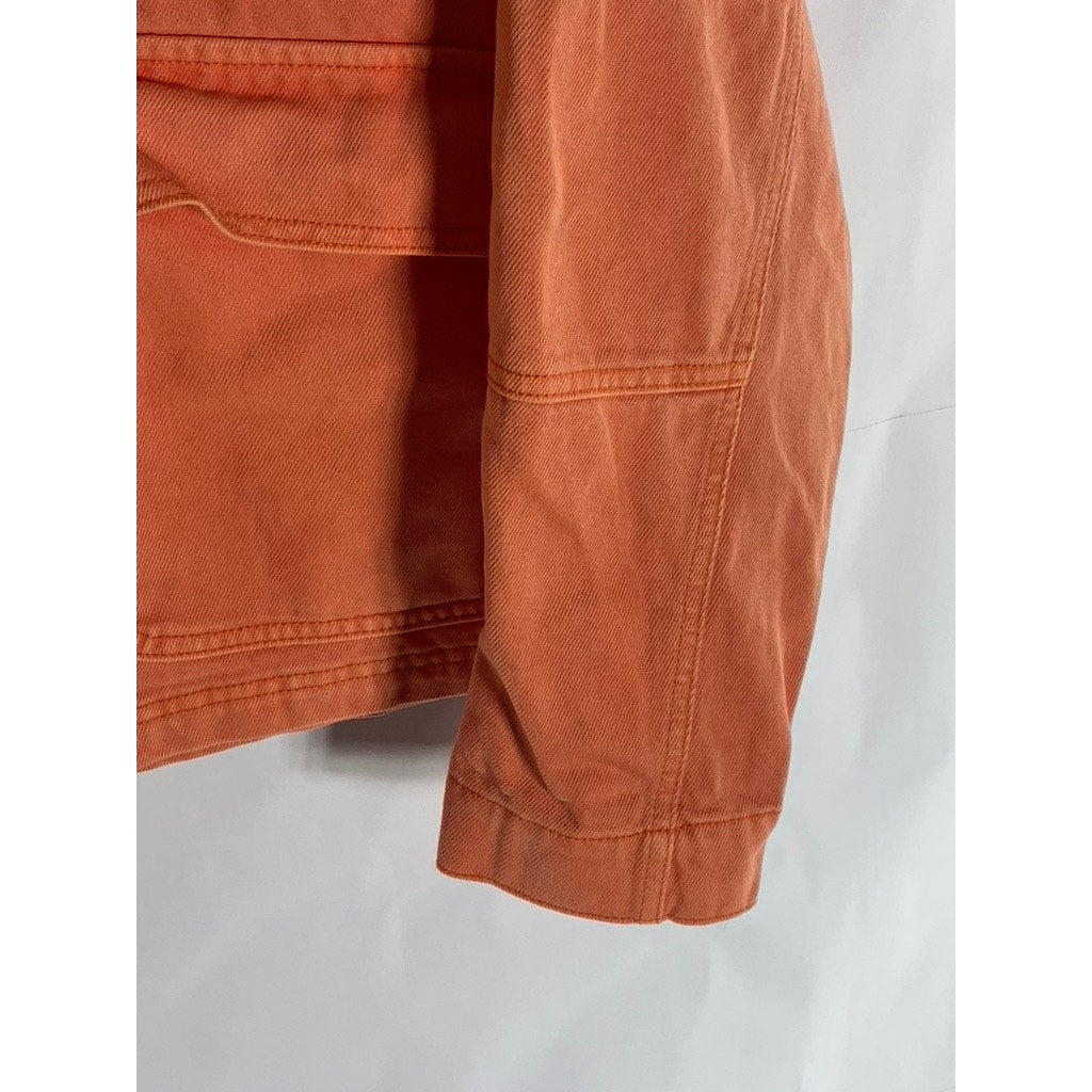 BERSHKA Men's Orange Cotton Four-Pocket Zip-Up Denim Jacket SZ S