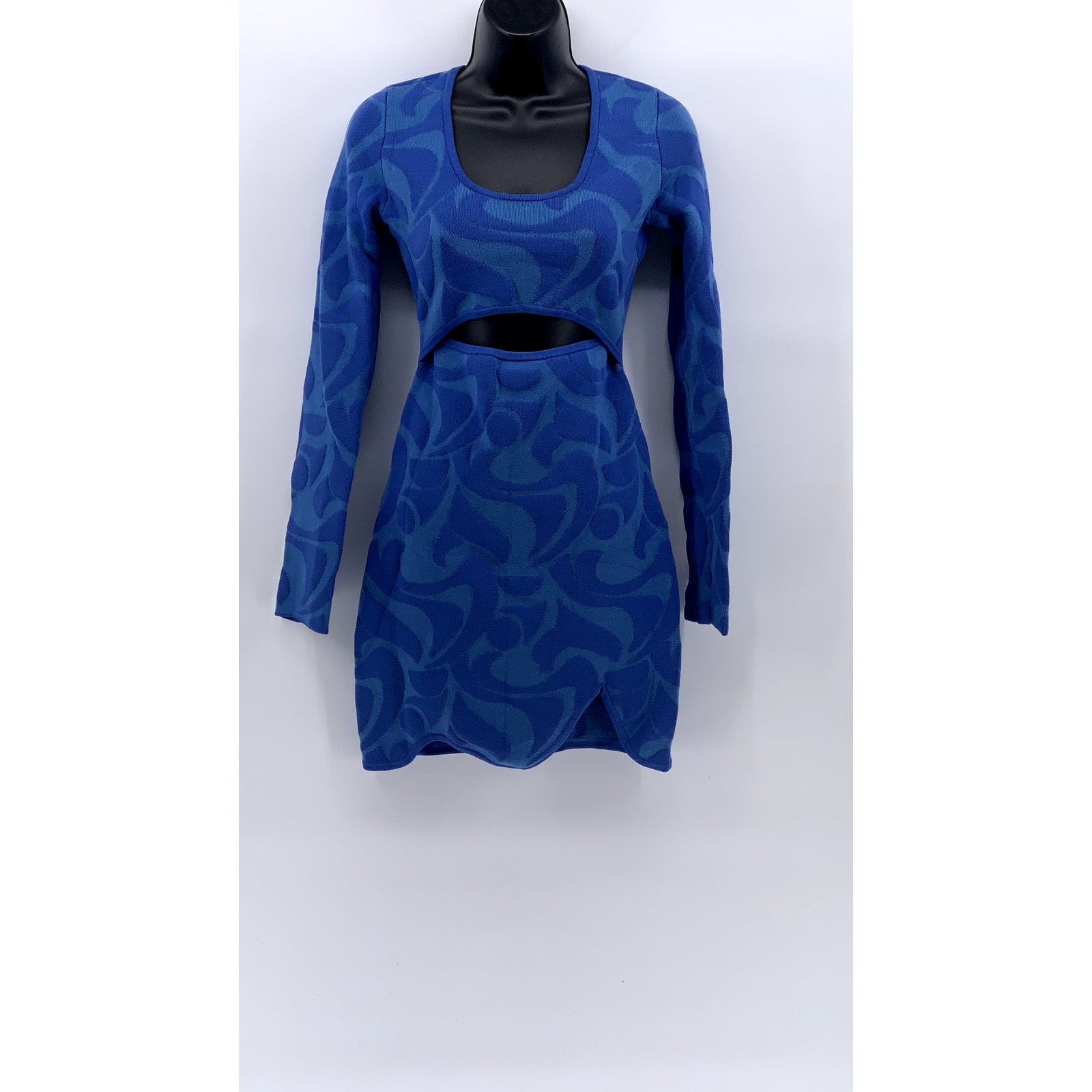 THE WOLF GANG Women's Blue Swirl Print Scoop-Neck Cutout Bodycon Mini Dress SZXS