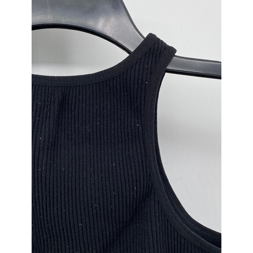 MADRAG Women's Black Crewneck Ribbed Cropped Tank Top SZ S