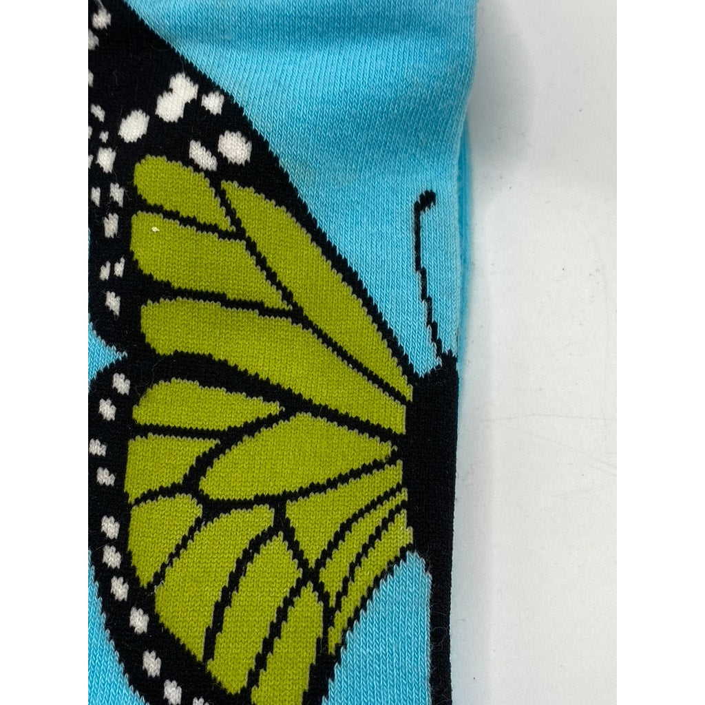 FOOT TRAFFIC Women's Light Blue-Green Butterfly Crew Socks SZ 4-10