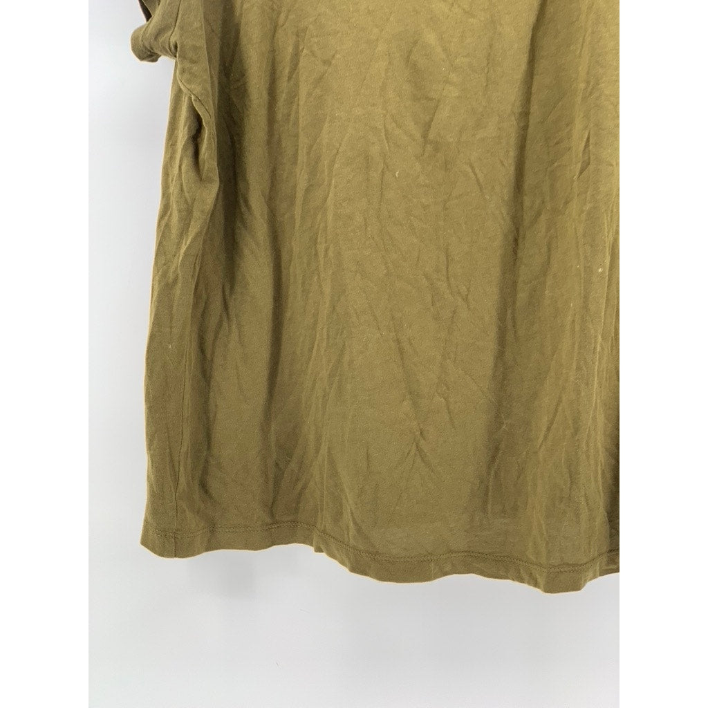 BP. Women's Olive Green Solid Crewneck Cotton-Blend Short Sleeve Top SZ L