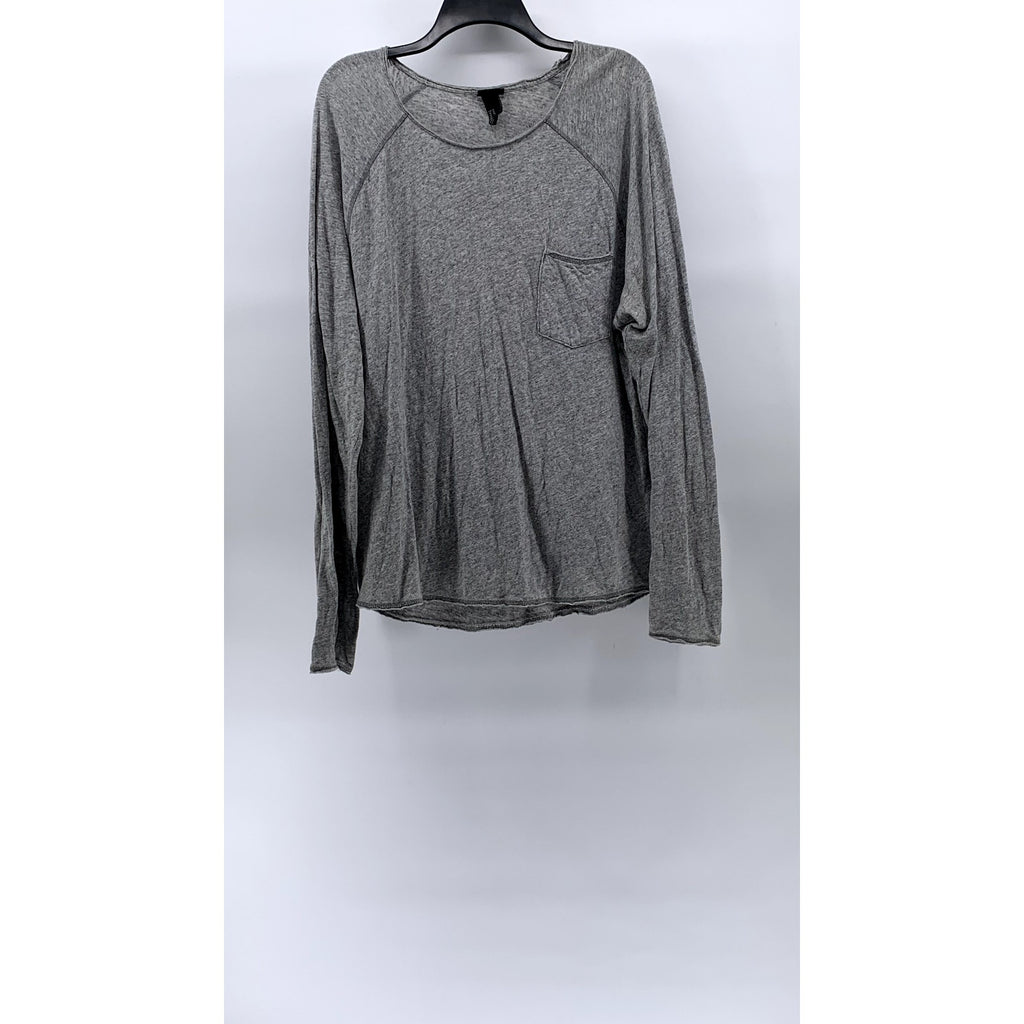 H&M Women's Gray Cotton-Linen Scoop-Neck Relaxed Fit Long Sleeve Casual Top SZXL