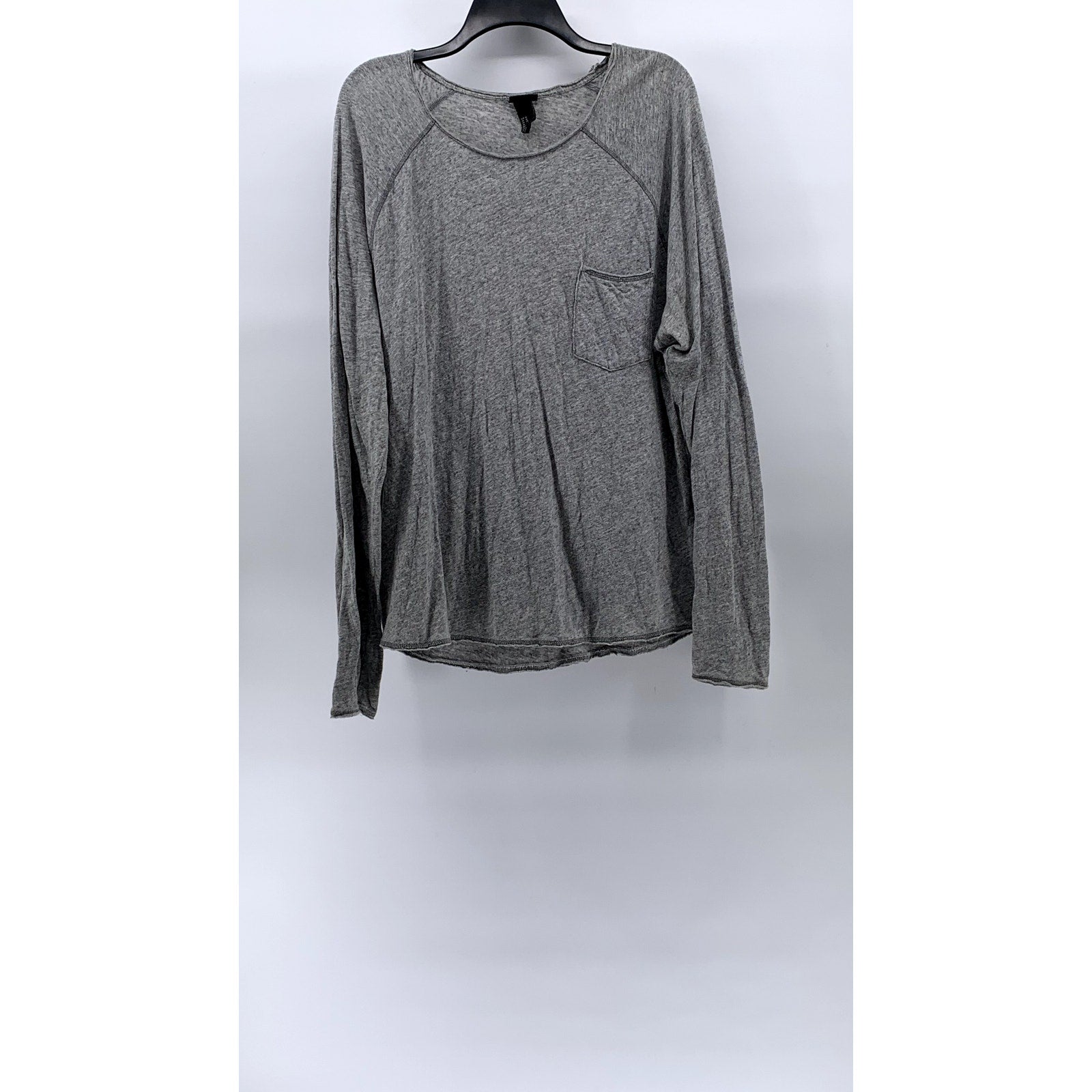 H&M Women's Gray Cotton-Linen Scoop-Neck Relaxed Fit Long Sleeve Casual Top SZXL