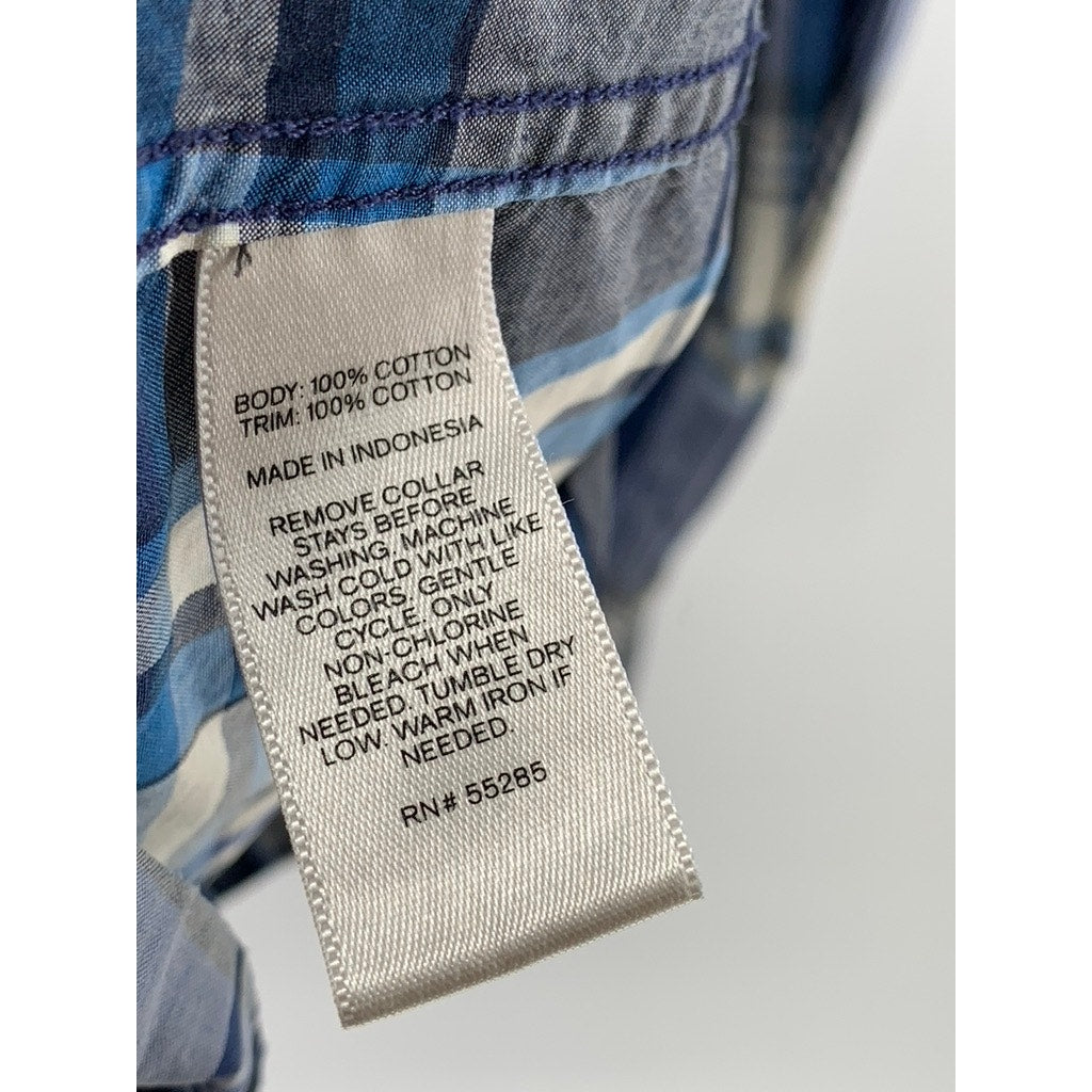 EXPRESS Men's Blue-White Plaid Fitted Cotton Button-Up Long Sleeve Shirt SZ M