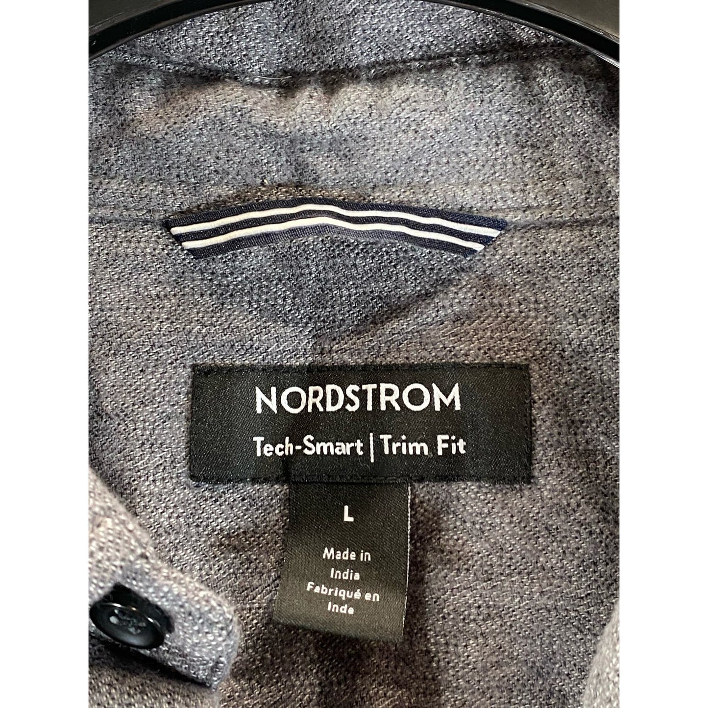 NORDSTROM Men's Dark Gray Tech-Smart Trim-Fit Button-Up Long Sleeve Shirt SZ L