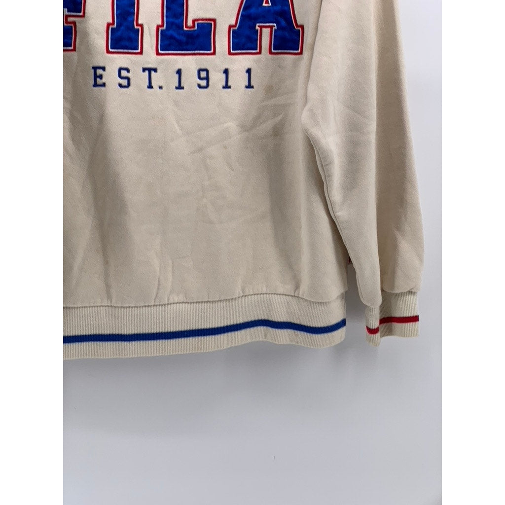FILA Women's Beige Vintage Crewneck Embroidered Patch Logo Sweatshirt SZ M