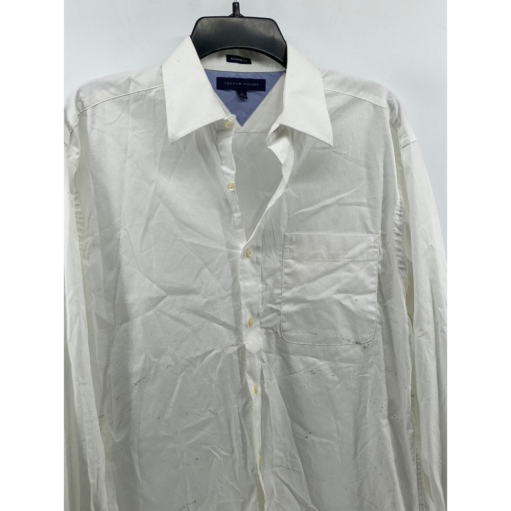 TOMMY HILFIGER Men’s White Regular-Fit Button-Up Long Sleeve Shirt SZ 15 32/33