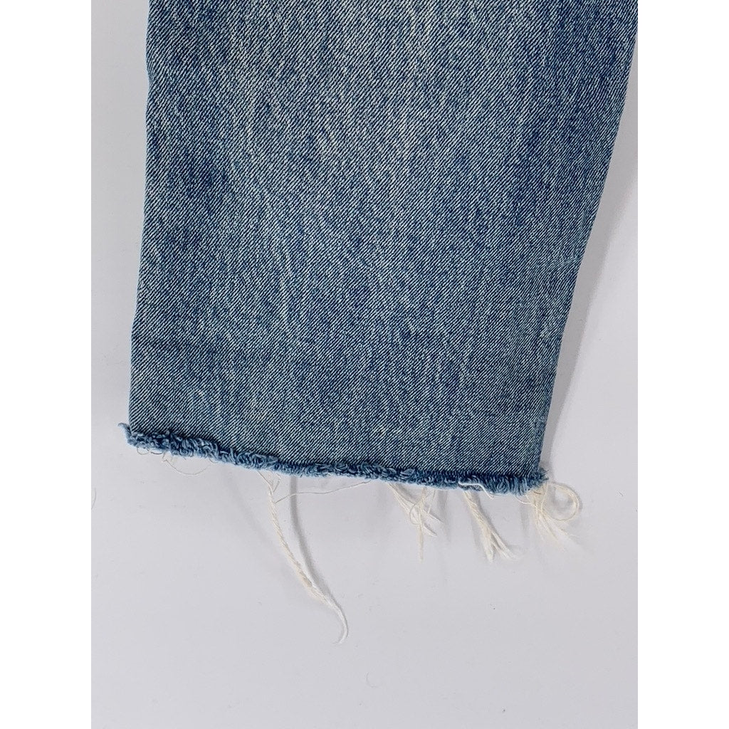 GAP Women's Light Medium Wash Distressed Wide Straight-Leg Frayed Jeans SZ 25