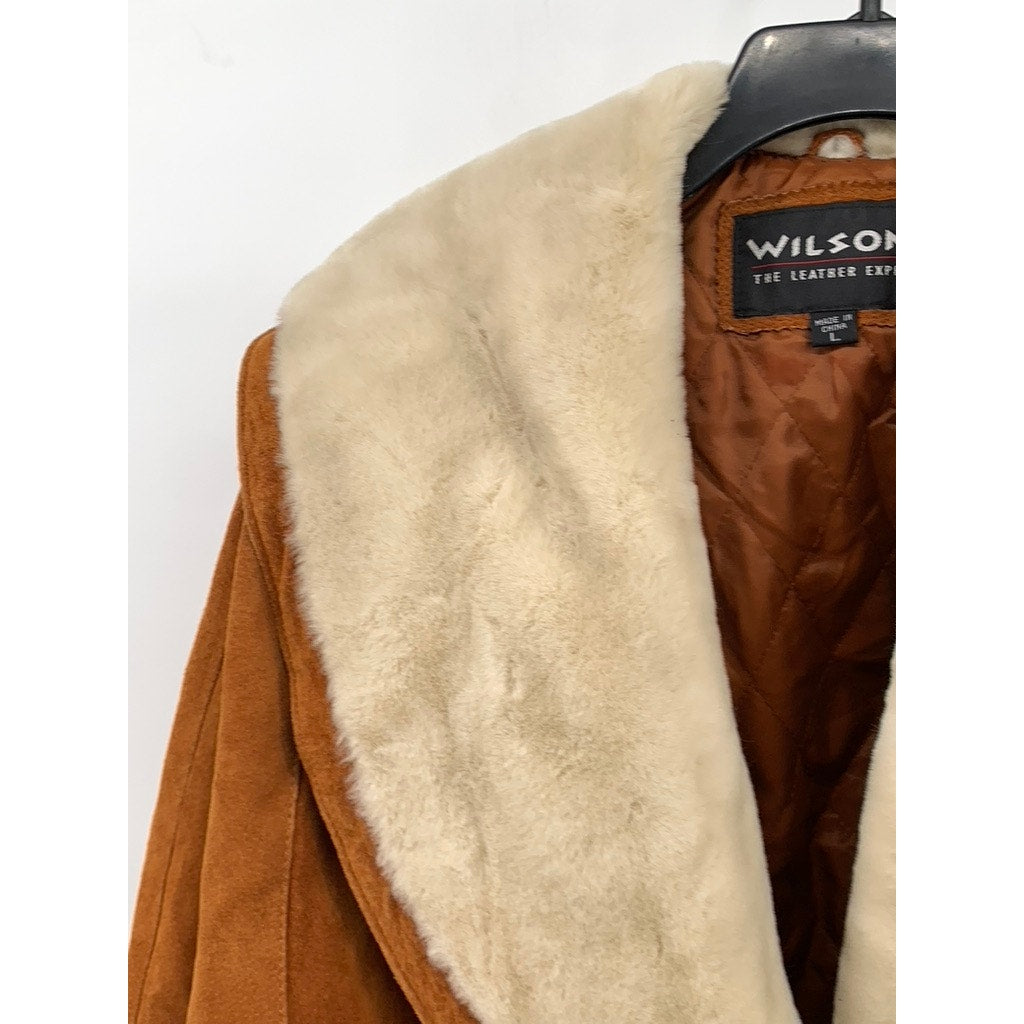 WILSONS THE LEATHER EXPERTS Women's Vintage Cognac Belted Coat SZ L