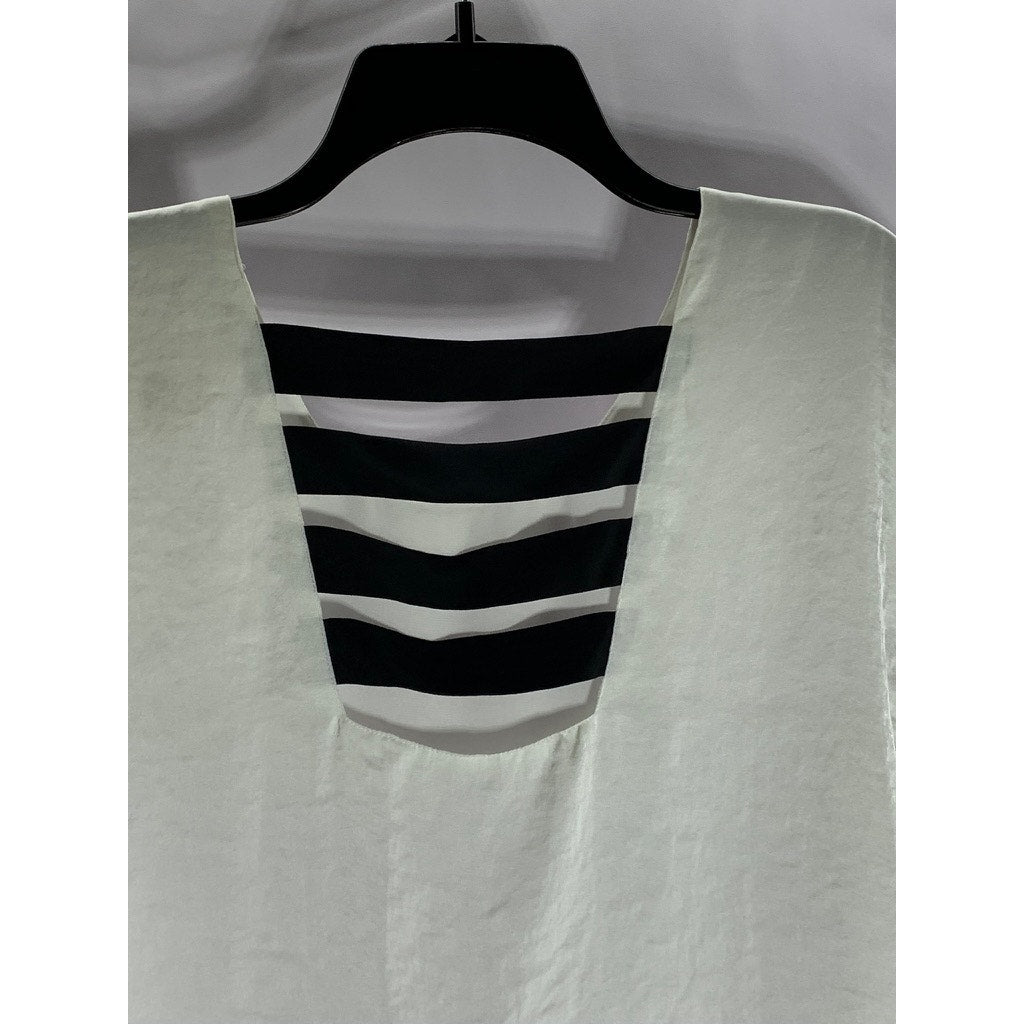 MICHAEL MICHAEL KORS Women's Cream/Black Four-Strap Back Scoop-Neck Top SZ 10