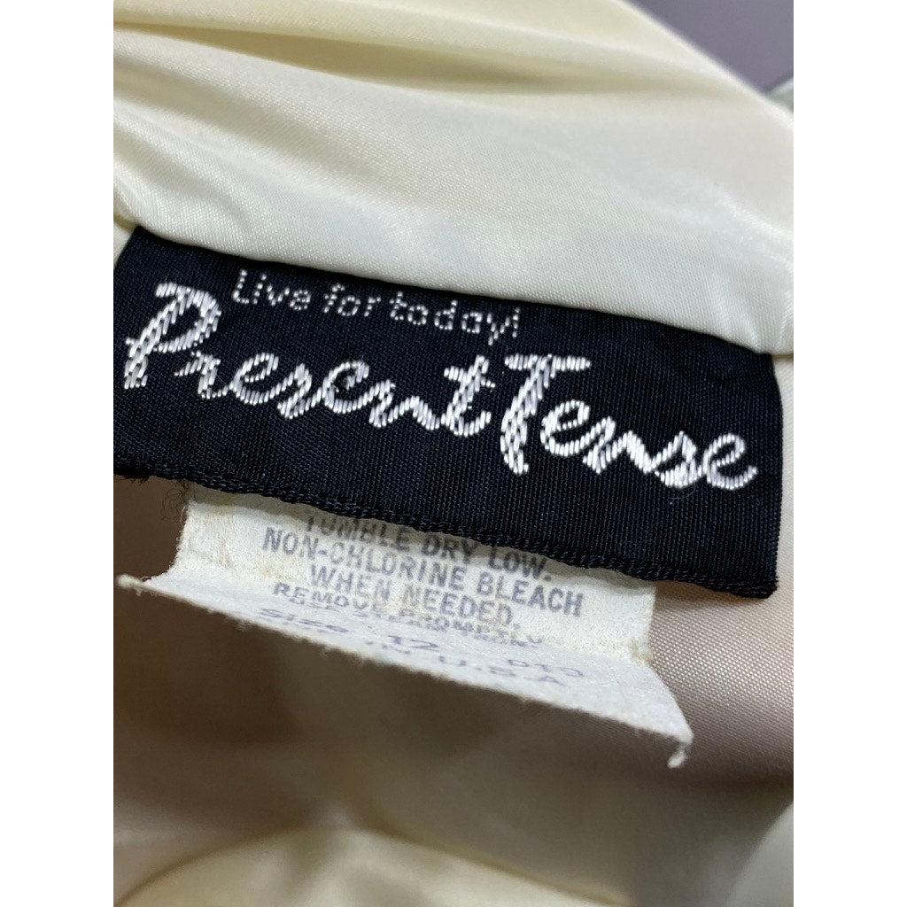 PRESENT TENSE Women's Beige Tie-Bow Long Sleeve Lightweight Top SZ 12
