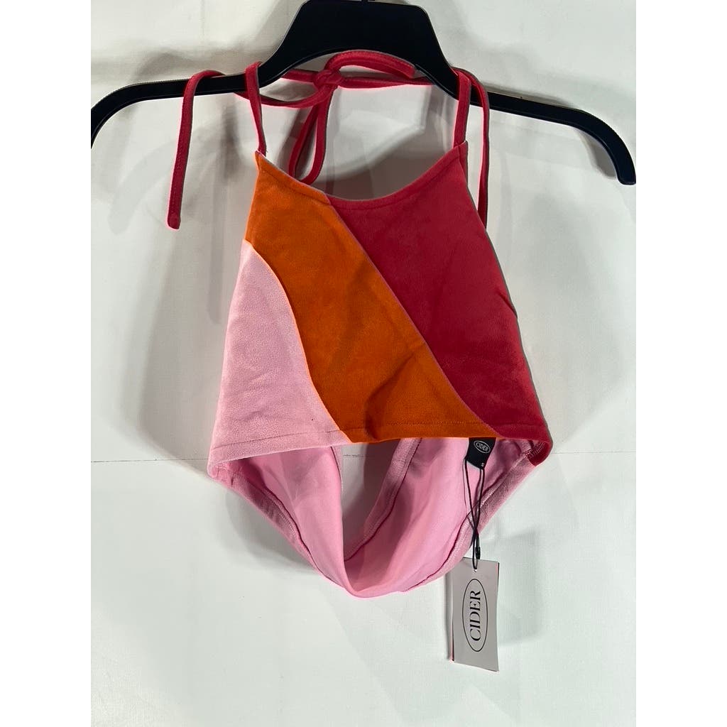 CIDER Women's Red/Pink/Orange Color Patchy Halter Cropped Tank Top SZ S(US4)