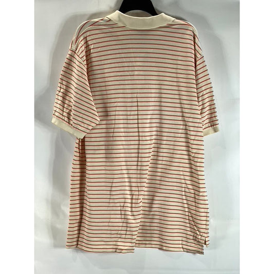 BROOKS BROTHERS Cream/Orange Striped Cotton Short Sleeve Polo Shirt SZ XL
