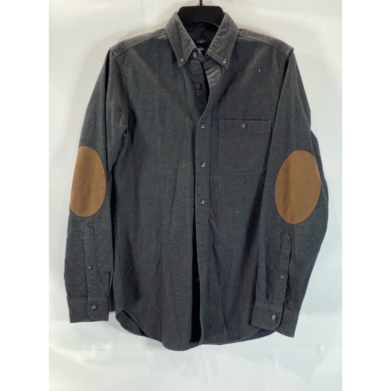 J. CREW Men's Charcoal Faux-Leather Elbow-Patch Button-Up Long Sleeve Shirt SZXS