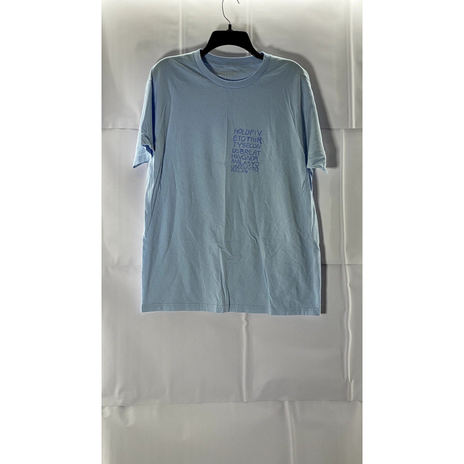 HOTEL NYC Men's Baby Blue Crew Neck Worded Short Sleeve T-Shirt SZ L