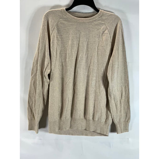 J. CREW Men's Beige Cotton Crewneck Raglan Long Sleeve Pullover Sweater SZ L