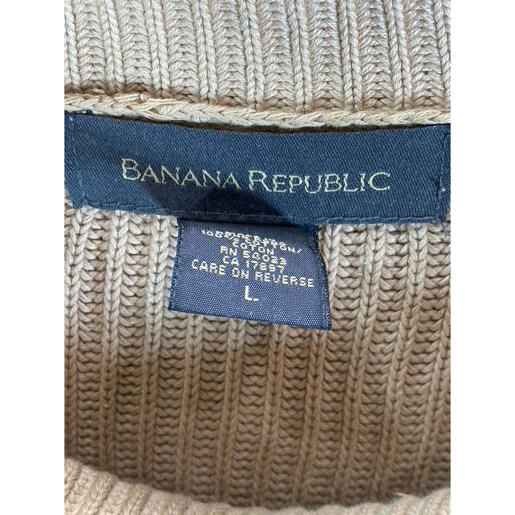 BANANA REPUBLIC Men's Beige Shoulder-Zipper Cotton Knit Pullover Sweater SZ L