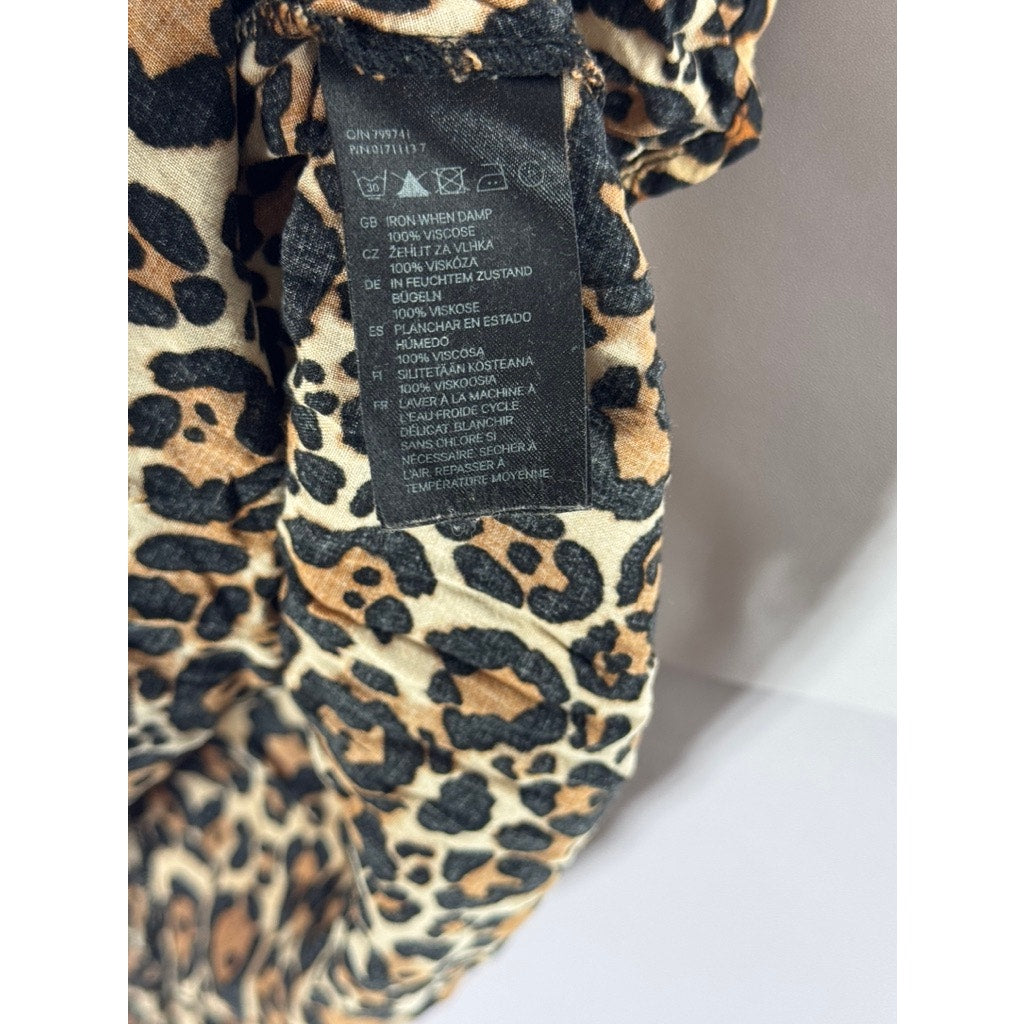DIVIDED By H&M Women's Brown Leopard Print Front-Zip Adjustable Strap Dress SZ 6
