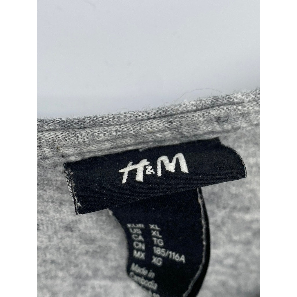 H&M Women's Gray Cotton-Linen Scoop-Neck Relaxed Fit Long Sleeve Casual Top SZXL