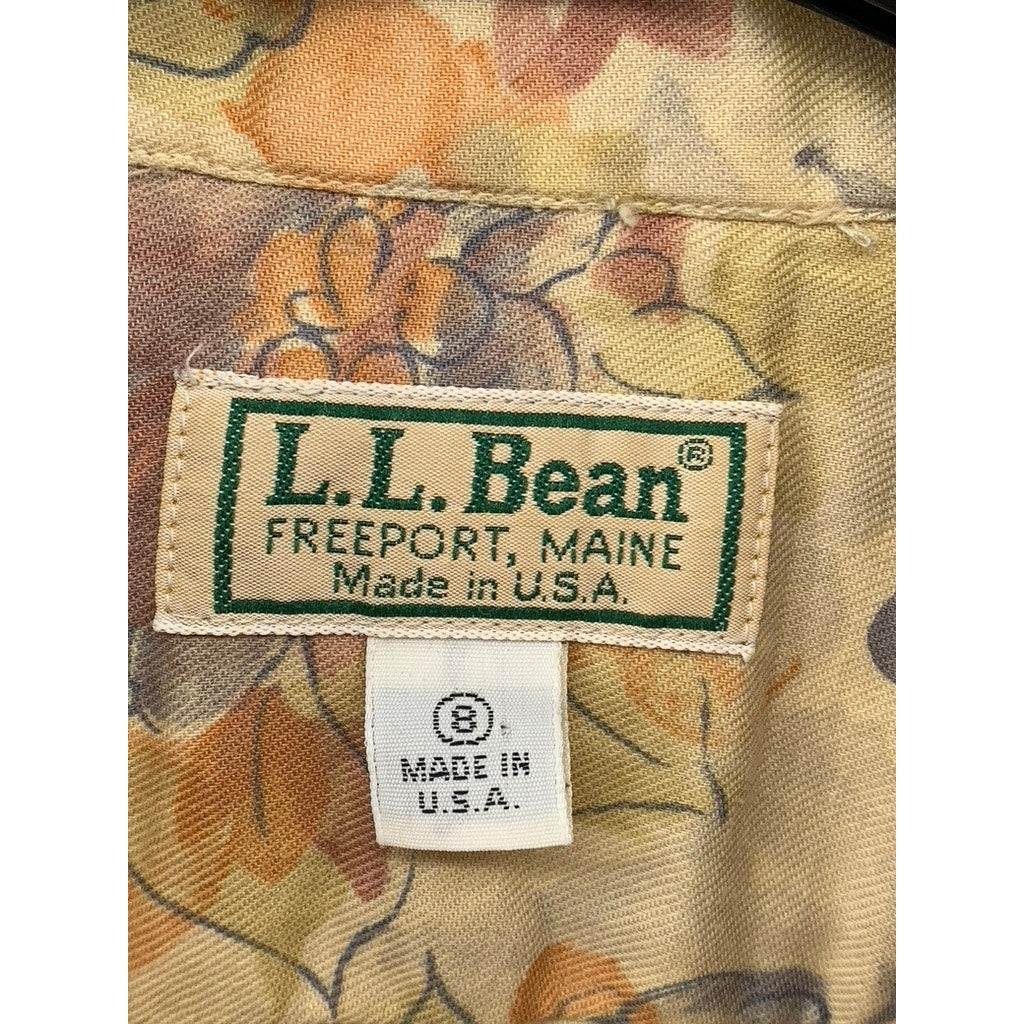 L.L. BEAN Women's Brown Vintage Floral Button-Up Regular-Fit Long Sleeve Top SZ8