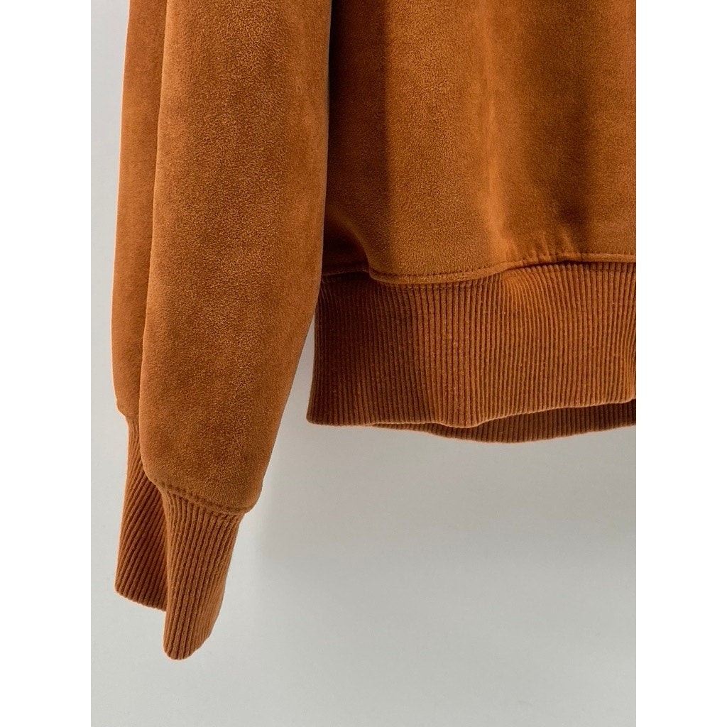 FASHION Women's Brown Blind Child Logo Soft Faux Suede Crewneck Sweatshirt SZ S