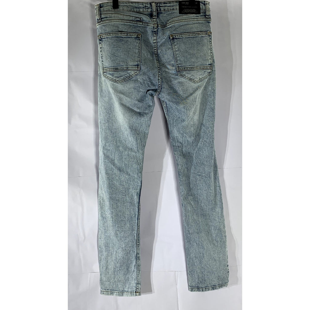 ZARA Men’s Light Blue Wash Denim Distressed Slim-Leg Button-Fly Jean SZ 32