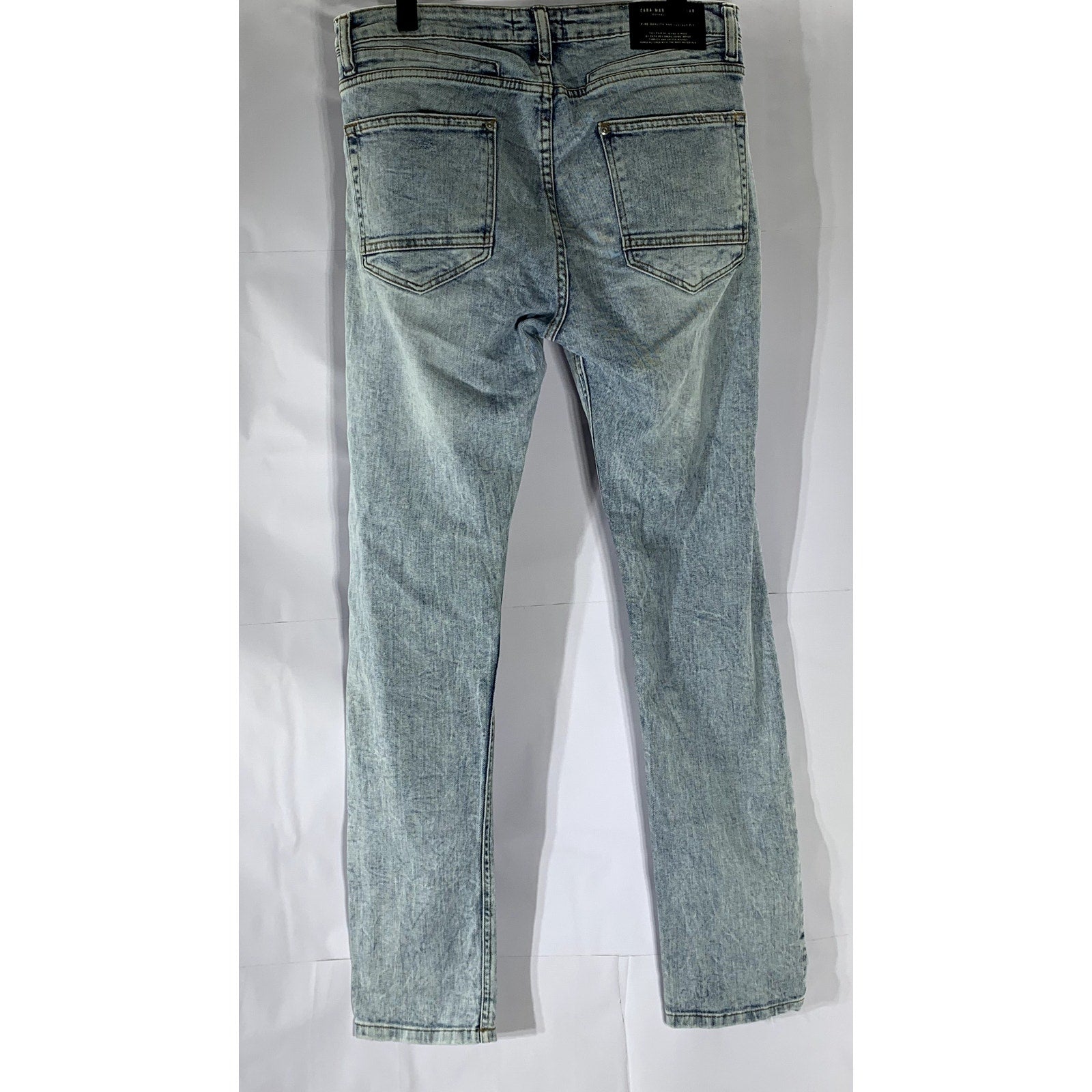 ZARA Men’s Light Blue Wash Denim Distressed Slim-Leg Button-Fly Jean SZ 32