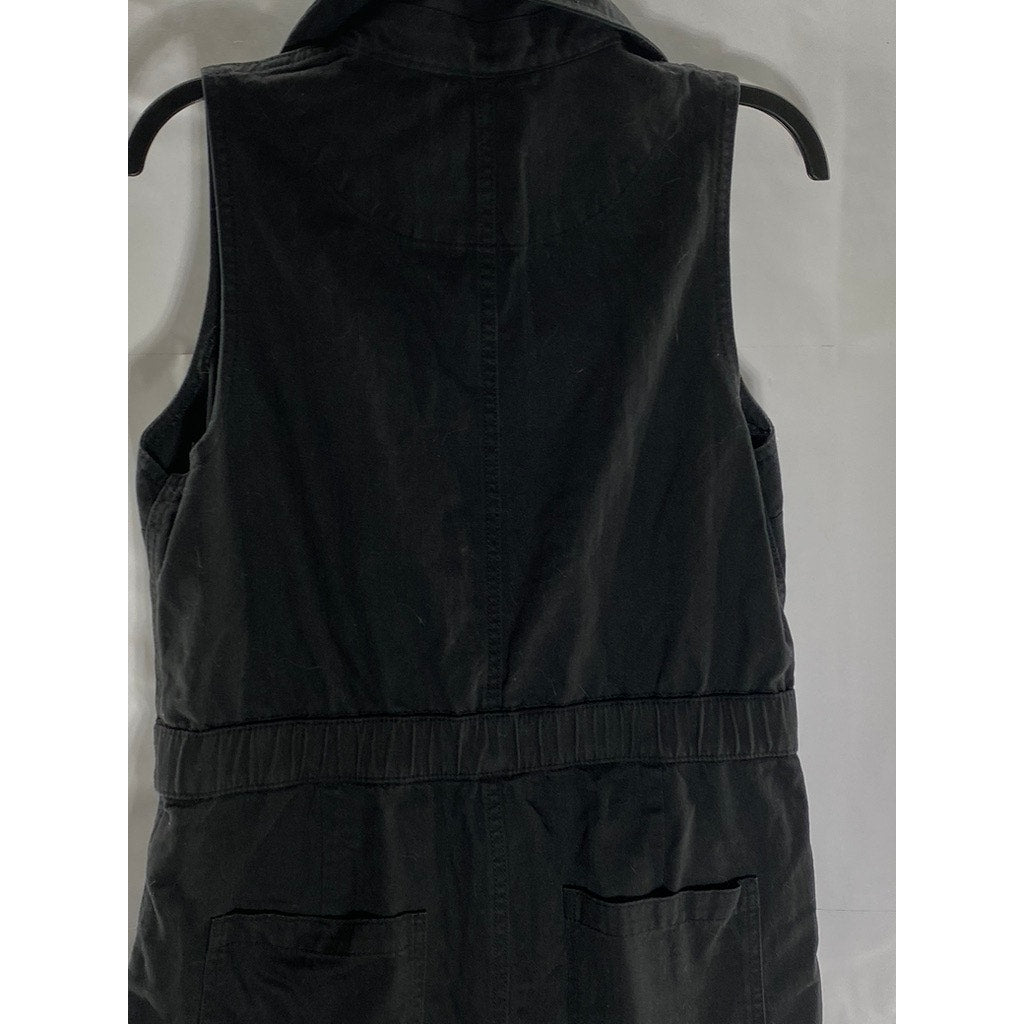 GAP Women's Petite Black Solid Demin Sleeveless Front Zip Jumpsuit SZ 10P