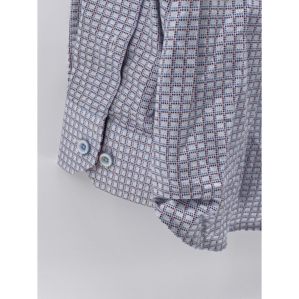 JOHNSTON & MURPHY Men's Pindot Grid Print Button-Up Shirt SZ L