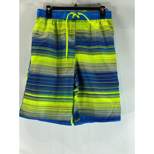 NIKE Men's Blue/Neon Green Mesh Lined Drawstring Pull-On Swim Trunks SZ M