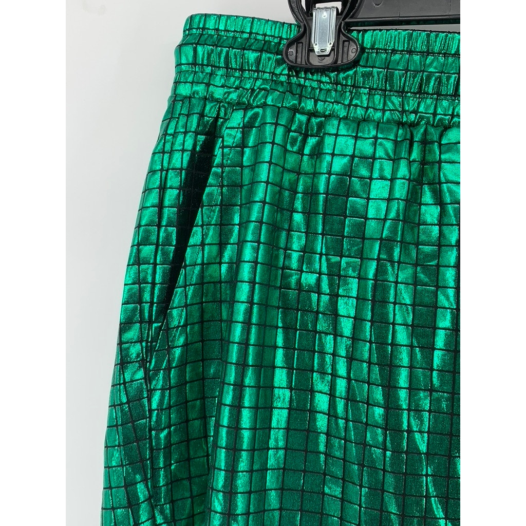 CASEY KEVIN Men's Green Metallic Square Print Shorts SZ 2XL