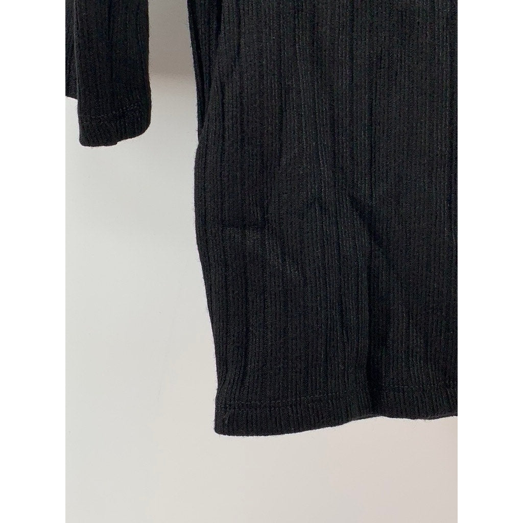 ZARA Women's Black Ribbed Mock-Neck Elbow Sleeve Top SZ M