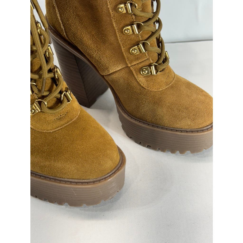 GUESS Women's Medium Brown Kelyna Lace-Up Lug-Sole Platform Booties SZ 7