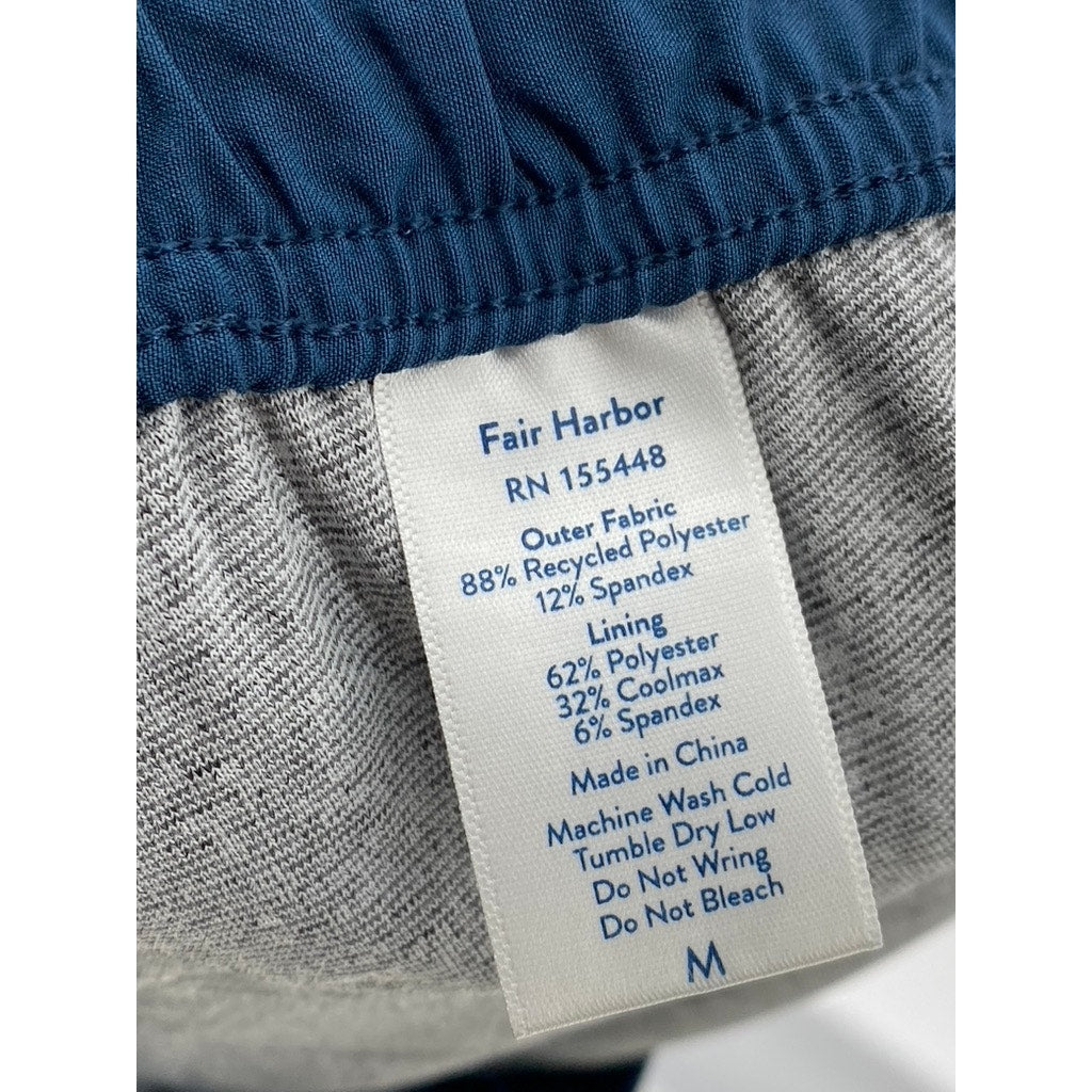 FAIR HARBOR Men's Dark Blue Wave Print Drawstring Swim Trunks SZ M