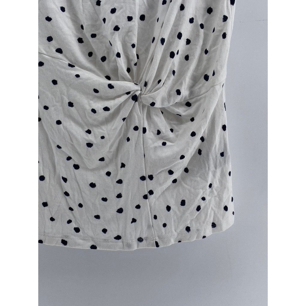 SIMPLY VERA VERA WANG Women's White-Black Polka Dot Twist Front Top SZ S