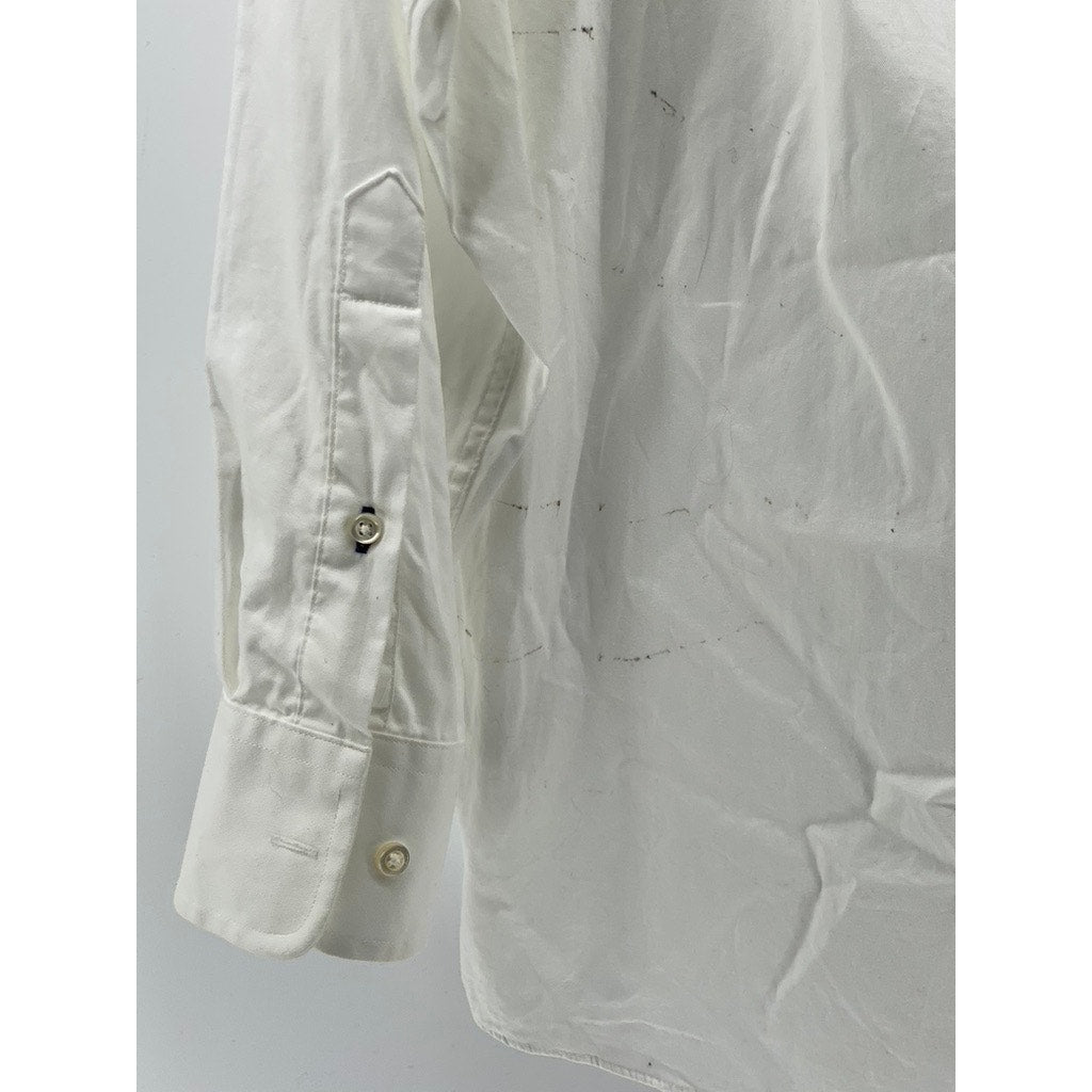 TOMMY HILFIGER Men’s White Regular-Fit Button-Up Long Sleeve Shirt SZ 15 32/33