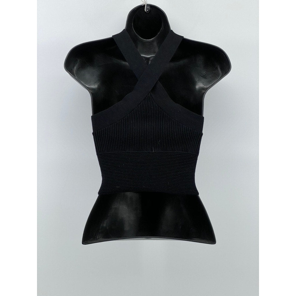 ABERCROMBIE & FITCH Women's Black Ribbed Sleeveless Halter Cropped Top SZ S