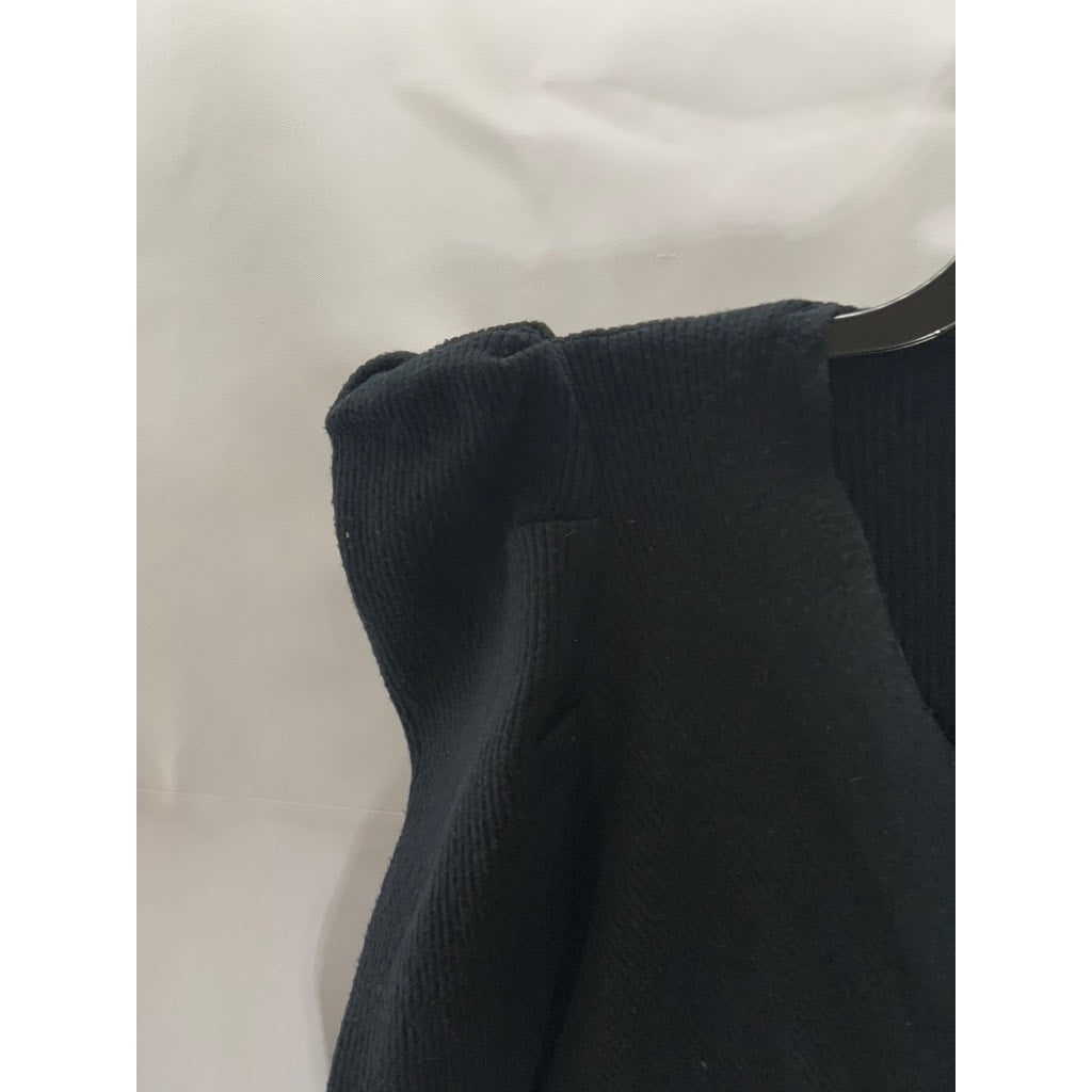 ASTR THE LABEL Women's Black Ribbed Puff Long Sleeve Surplice Top SZ XS