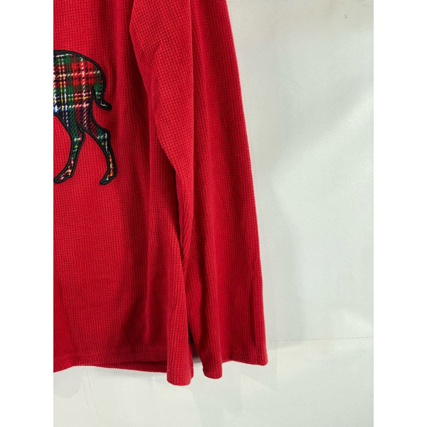 EDDIE BUAER Men's Red/Green Holiday Moose Graphic Waffle Knit Pajama Shirt SZ XL