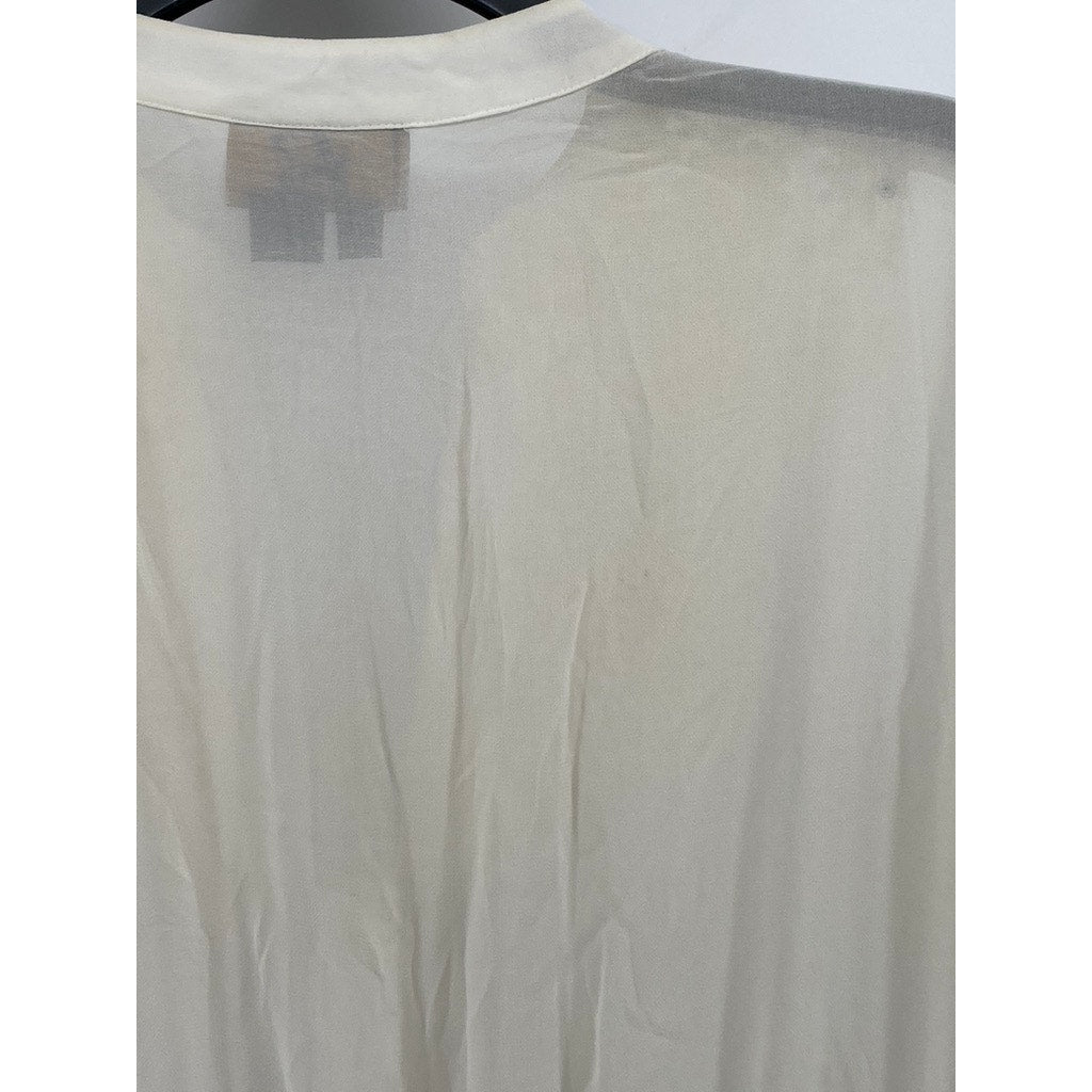 S&B Women's Petite Cream Knit Sheer Pleated Cinched Knee-Length Dress SZ 12P
