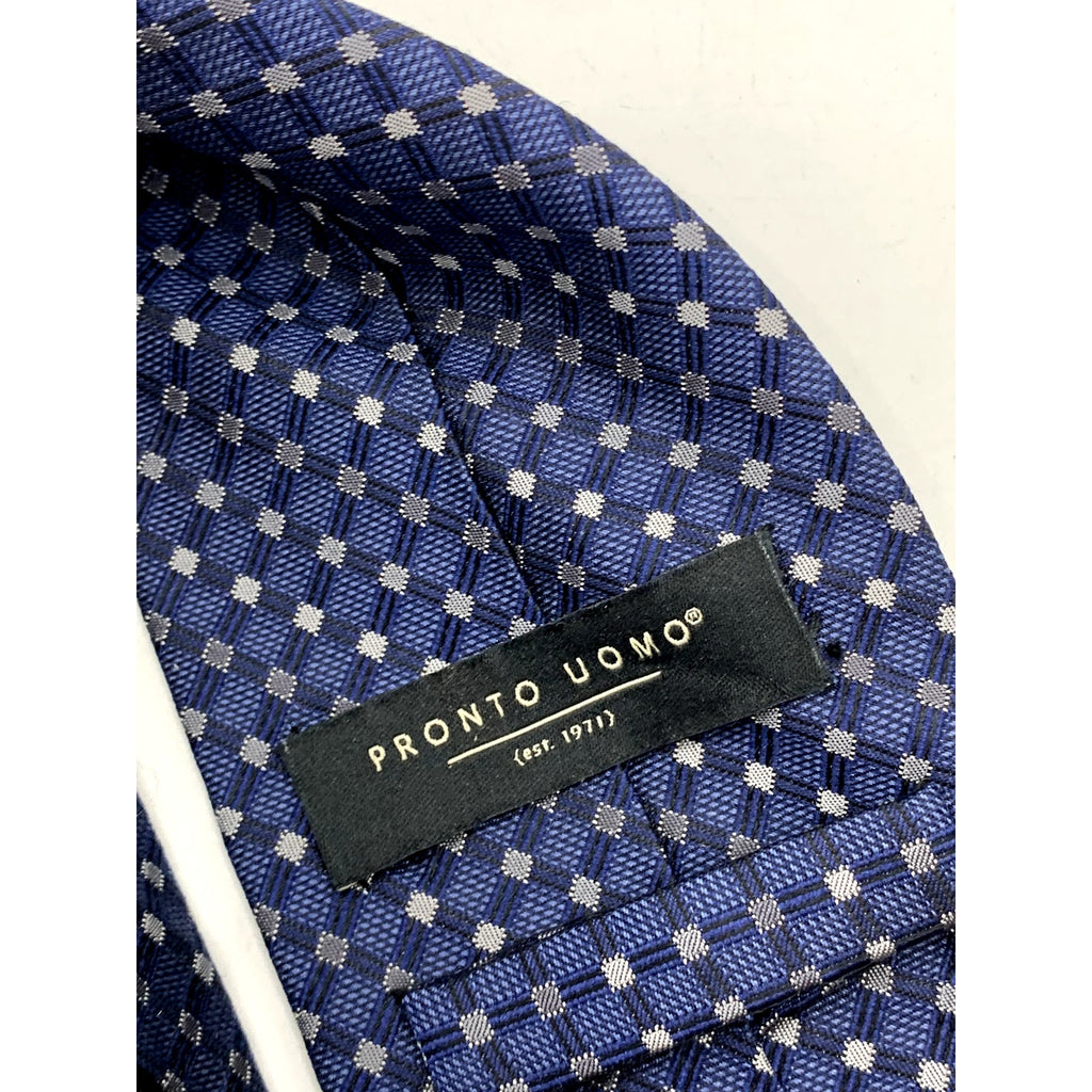 PRONTO UOMO Men's Navy Embroidered Gingham Print Tie