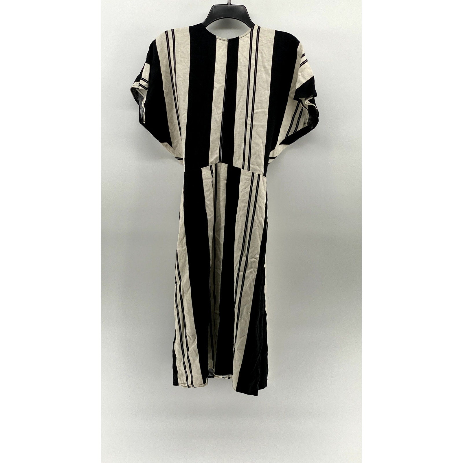 TOPSHOP Women's Black-Beige Striped Short Sleeve Knee-Length Wrap Dress SZ 6
