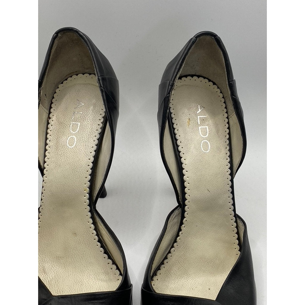 ALDO Women's Black Leather Pleated Pointed-Toe Slip-On Stiletto Pumps SZ US 6.5