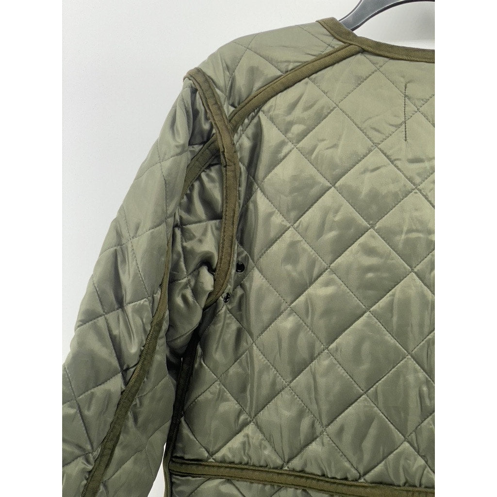 STELLA NOVA Women's Olive Green Button-Up Long Sleeve Quilted Jacket SZ L