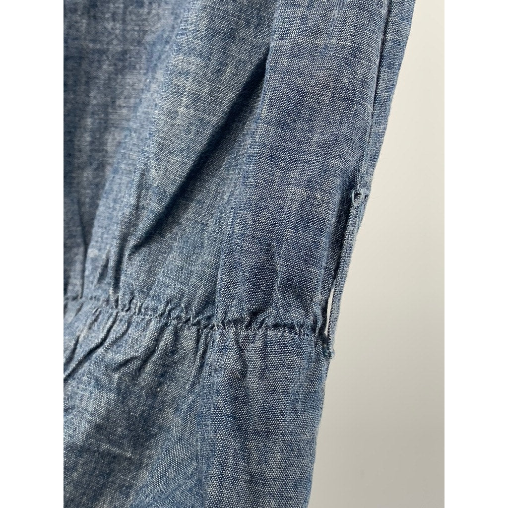 A.P.C. Women's Blue Chambray Crewneck Sleeveless Ruffle-Hem Knee Dress SZ S