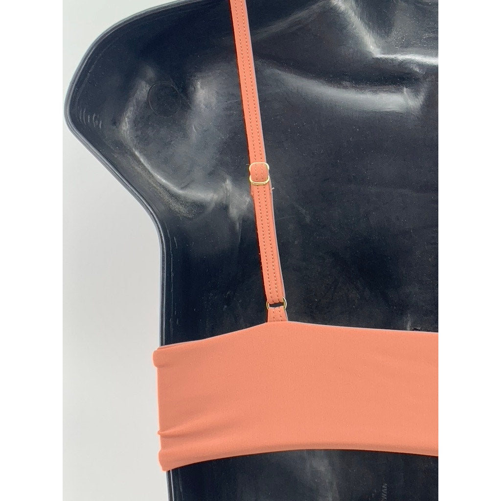 TORI PRAVER Women's Brown Spaghetti Strap Textured Sweetheart Bikini Top SZ S