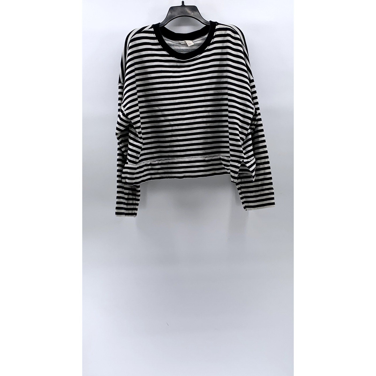 H&M BASIC Women’s Black-White Striped Crewneck Long Sleeve Sweatshirt SZ XL