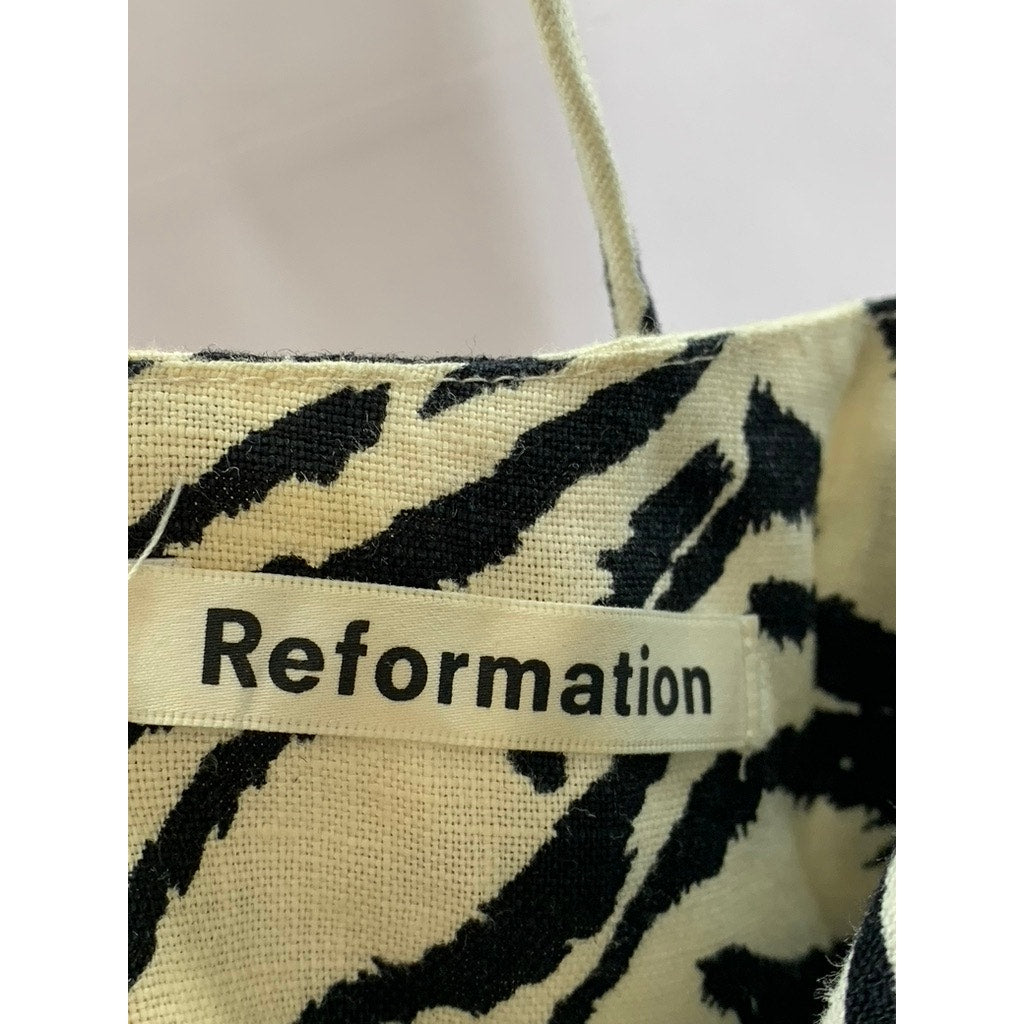 REFORMATION Women's Black/White Starling Zebra Print Tie-Strap Mini Dress SZ 8