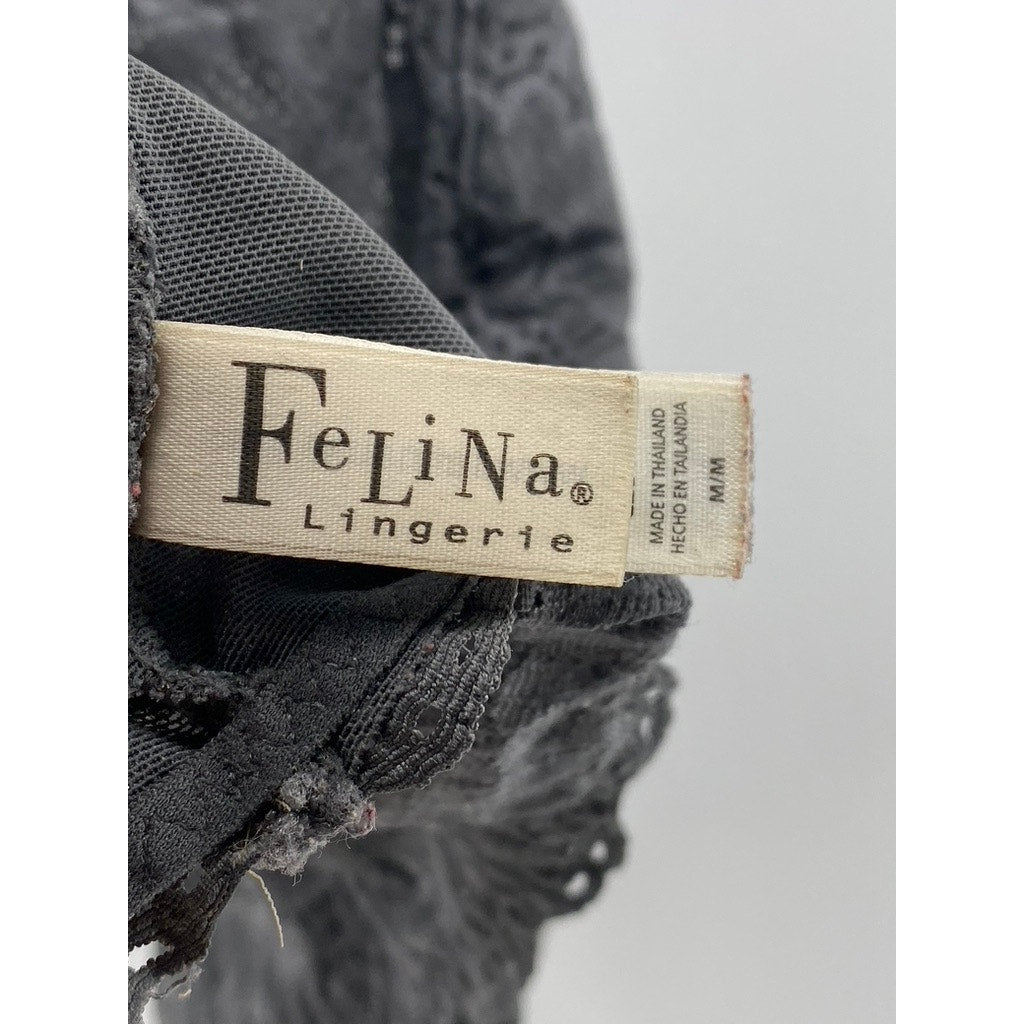 FELINA Lingerie Women's Charcoal Lace-Mesh Racerback V-Neck Bralette SZ M