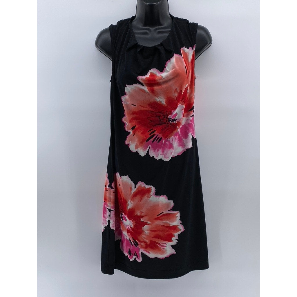 LONDON TIMES Women's Black Floral Crewneck Sheath Knee Length Dress SZ 6
